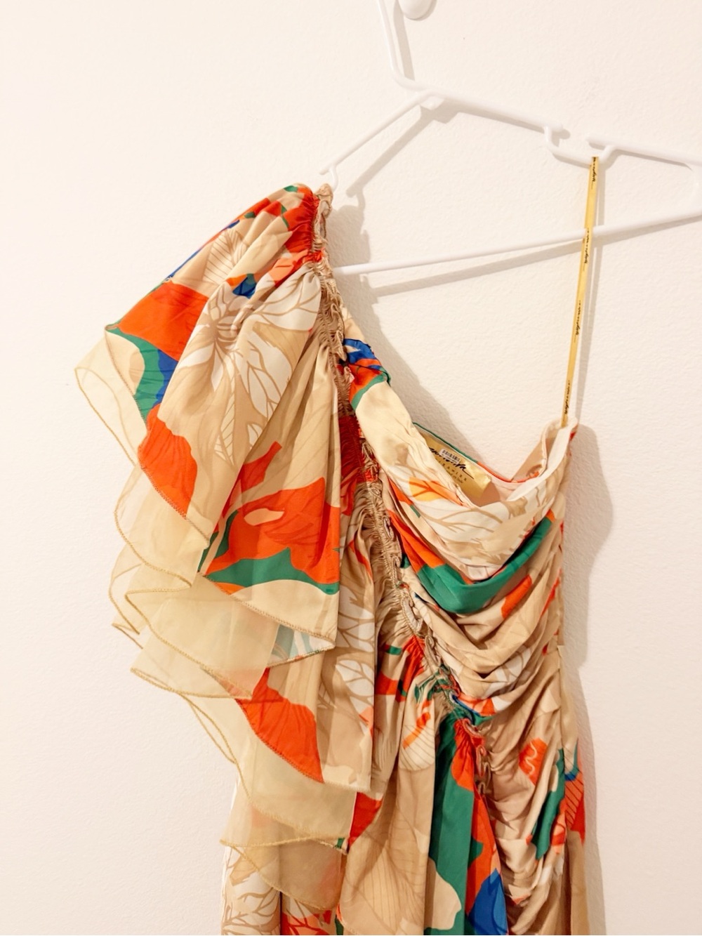 Mandira Wirk Anthropologie Ruffled One-Shoulder Floral Maxi Dress Gown Sz Medium - Picture 5 of 9